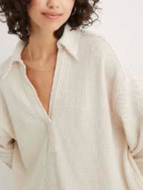New Aerie Cream Lumberjane Waffle Polo Knit Sweater